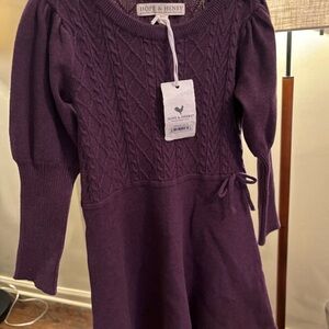 Hope & Henry Kids' Casual Knit Dress in Deep Purple